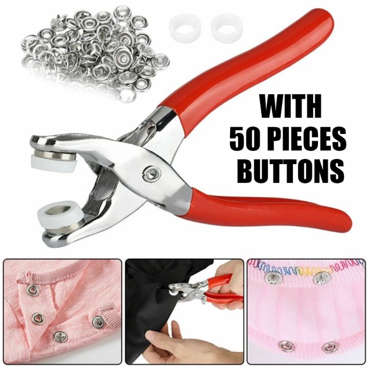 Tich & Lock Button Plier with 50 Snap Fasteners for DIY Sewing & Repairs
