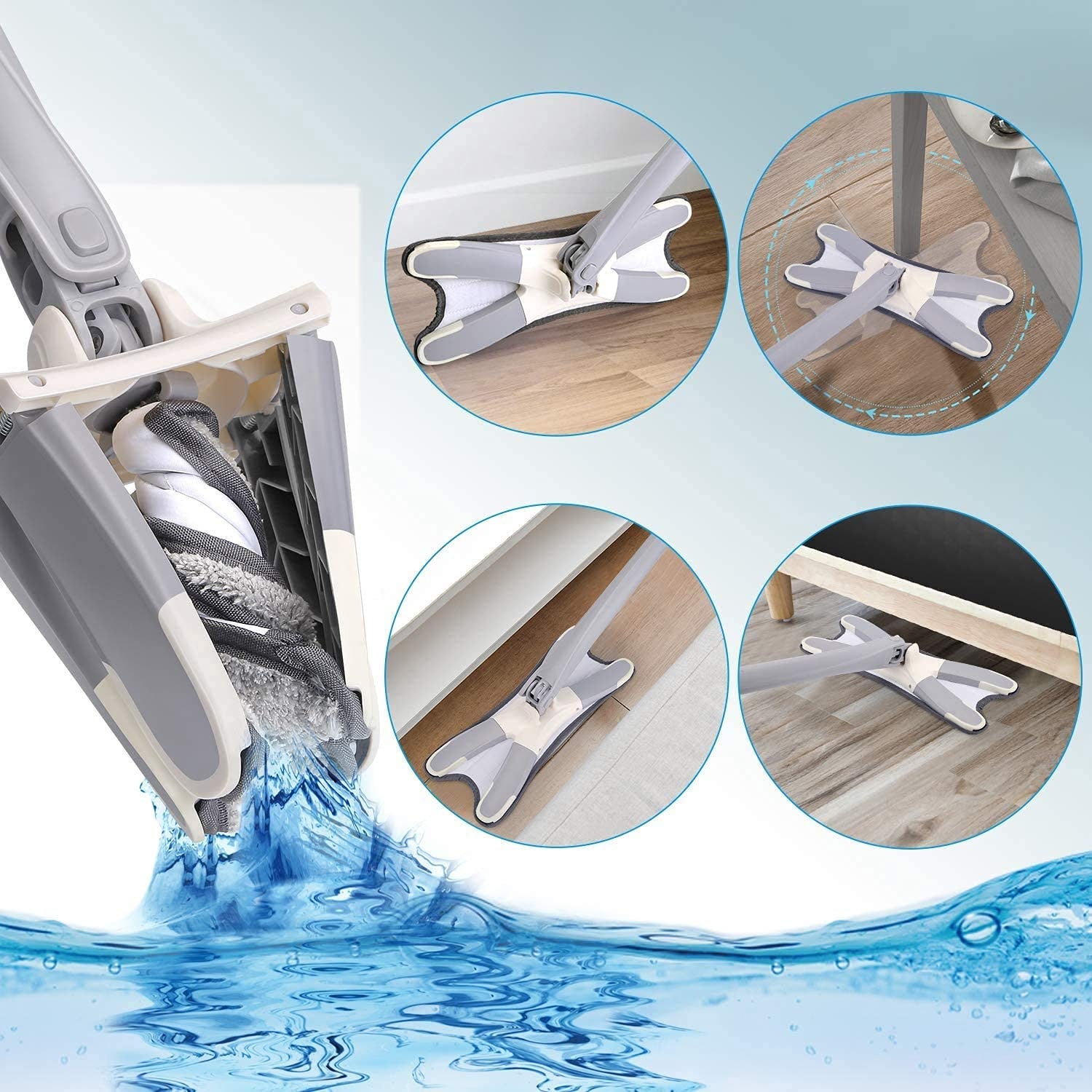 360° Floor Mop Self-Wring Cleaning System for Tiles, Wood & Marble