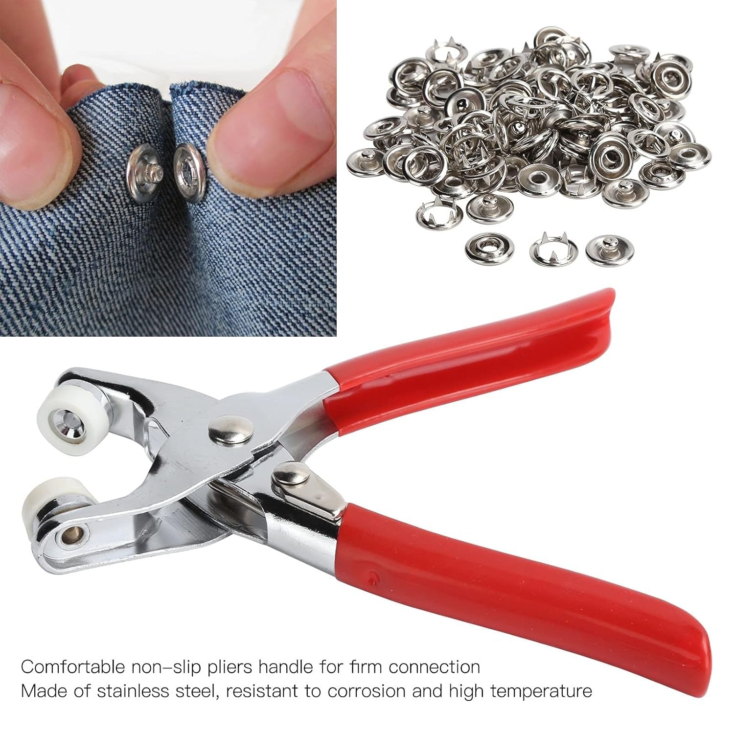 Tich & Lock Button Plier with 50 Snap Fasteners for DIY Sewing & Repairs